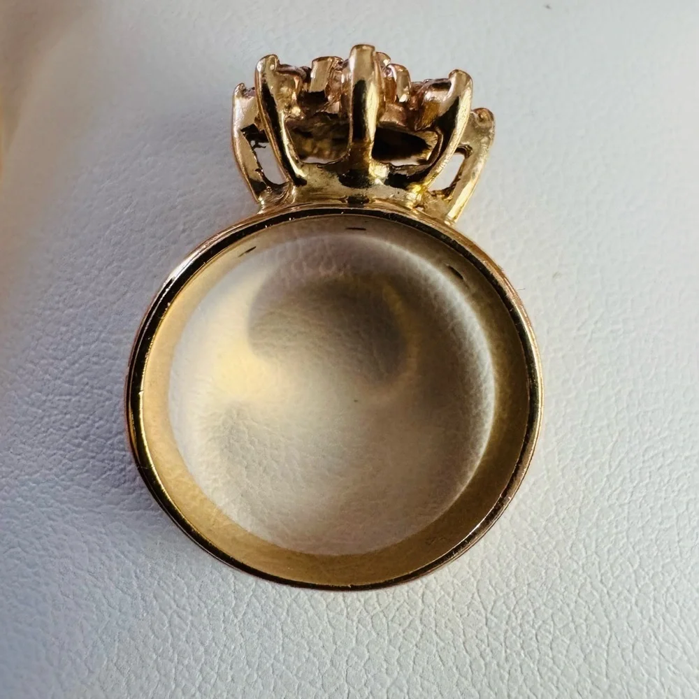 14K Yellow Gold and Diamond Vintage Floral Cluster Ring Wide Band size 5.75